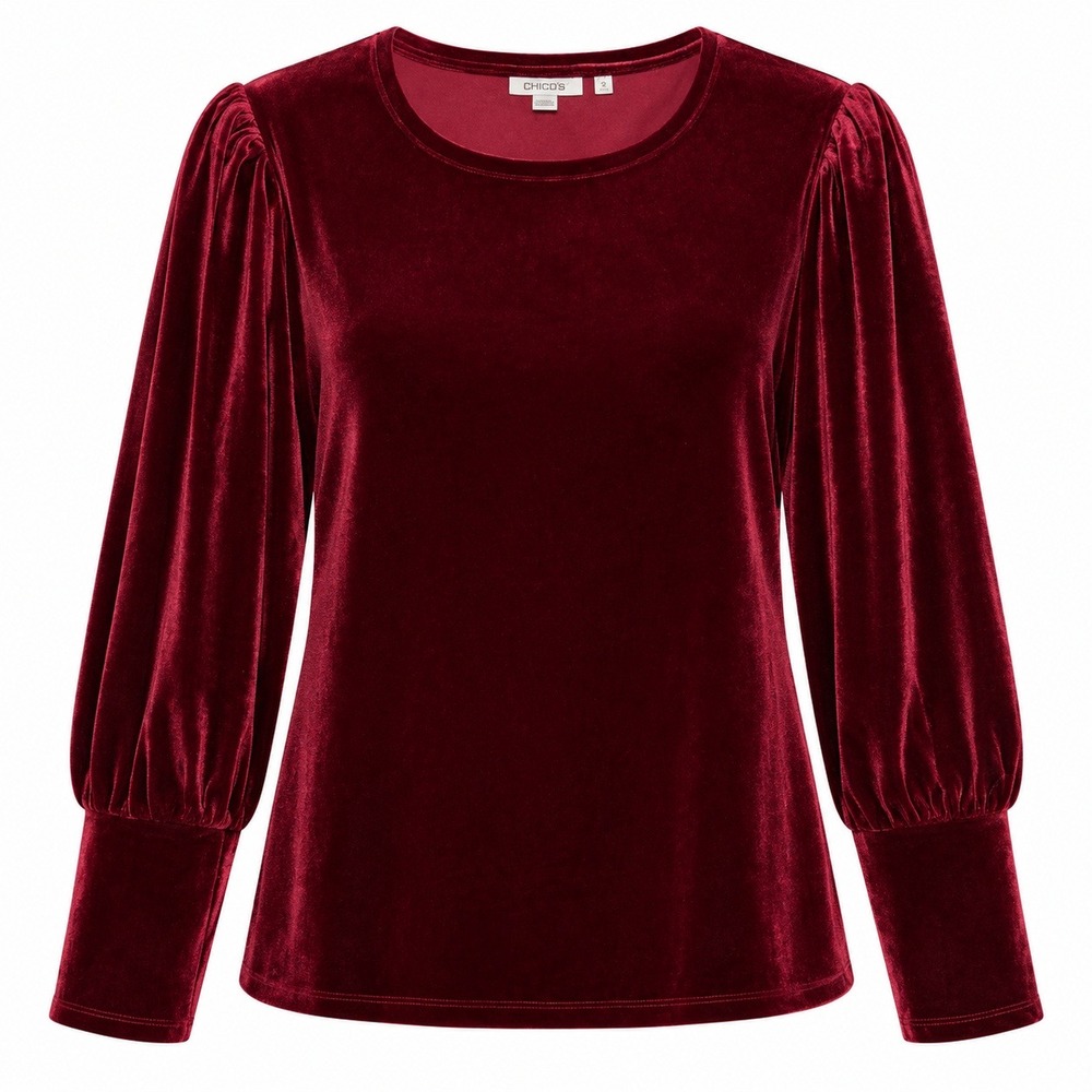 Chicos Size 3 Coquette Velvet Puff Sleeve Top Women XL Dark Romantic Luxury
